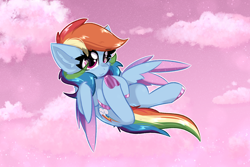 Size: 3000x2000 | Tagged: safe, artist:jubyskylines, rainbow dash, pegasus, pony, g4, colored hooves, colored wings, ear fluff, female, flying, frog (hoof), hoofbutt, mare, smiling, solo, sparkles, two toned wings, underhoof, wings