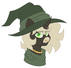 Size: 5472x5263 | Tagged: safe, artist:crazysketch101, oc, oc only, oc:rayne, pony, unicorn, bust, clothes, hat, horn, jewelry, piercing, scarf, simple background, solo, transparent background, witch hat