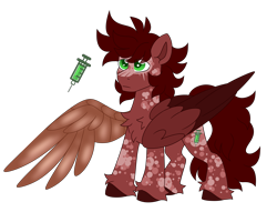 Size: 6587x5023 | Tagged: safe, artist:crazysketch101, oc, oc only, oc:red runner, pegasus, pony, amputee, artificial wings, augmented, prosthetic limb, prosthetic wing, prosthetics, simple background, solo, spots, transparent background, wings