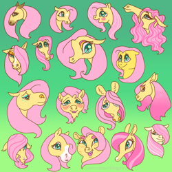 Size: 1200x1200 | Tagged: safe, artist:raincoatducklingart, fluttershy, pegasus, pony, g4, art dump, blush sticker, blushing, bust, chubby, coat markings, facial hair, facial markings, female, floppy ears, freckles, freckleshy, goatee, gradient background, hoers, mare, open mouth, open smile, smiling, solo, star (coat marking), tongue out
