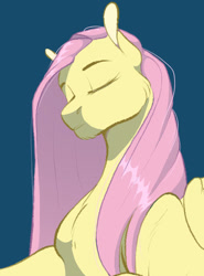 Size: 510x688 | Tagged: safe, artist:some-r4ndom-person, fluttershy, pegasus, pony, g4, blue background, eyes closed, female, mare, simple background, solo