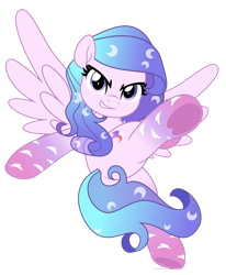Size: 1700x2061 | Tagged: safe, artist:jhayarr23, oc, oc only, oc:angela, pegasus, pony, >:), action pose, butt, cloud pattern, colored hooves, commission, crescent moon, female, gradient legs, grin, kicking, looking at you, mare, moon, plot, simple background, smiling, smirk, solo, transparent background, underhoof, wings, ych result