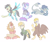 Size: 3772x3136 | Tagged: safe, artist:luximus17, oc, oc:adroga, oc:airweb, oc:belisca, oc:geneva, oc:palisade, oc:plimmyra, earth pony, griffon, kirin, original species, pegasus, pony, shark, shark pony, unicorn, clothes, horn, simple background, socks, striped socks, white background