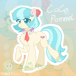 Size: 3000x3000 | Tagged: safe, artist:森林子forest, coco pommel, earth pony, pony, g4, chest fluff, cocobetes, cute, female, gradient background, mare, raised hoof, smiling, solo, zoom layer