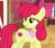 Size: 1398x1220 | Tagged: safe, artist:cstrawberrymilk, apple bloom, earth pony, pony, g4, barn, clothes, door, eyebrows, female, goldie delicious' shawl, grin, hay bale, lasso, mare, older, older apple bloom, raised eyebrow, rope, shawl, show accurate, smiling, solo, window
