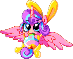 Size: 945x760 | Tagged: safe, artist:epicvon, artist:frankier77, princess flurry heart, alicorn, pony, g4, animal costume, biting, bunny costume, clothes, costume, cute, easter, easter egg, female, filly, flurrybetes, foal, holiday, manepxls, pixel art, pxls.space, simple background, solo, spread wings, transparent background, wings