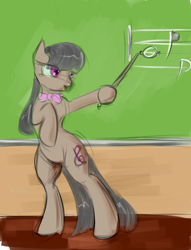 Size: 1280x1677 | Tagged: safe, octavia melody, earth pony, pony, g4, 30 minute art challenge, bipedal, bowtie, chalk, chalkboard, female, mare, music notes, pointer, solo