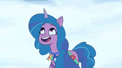 Size: 1280x720 | Tagged: safe, screencap, izzy moonbow, stardance, auroricorn, pony, unicorn, g5, my little pony: tell your tale, the blockywockys, spoiler:g5, spoiler:my little pony: tell your tale, spoiler:tyts02e00, absurd file size, absurd gif size, animated, dancing, duo, duo female, female, gif, horn, magic, mare, snow, starlight ridge, stars
