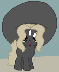 Size: 265x318 | Tagged: safe, artist:thomas.senko, oc, oc:black betty, earth pony, pony, :o, big hat, blonde hair, brown eyes, coat markings, dark skin, facial markings, female, filly, foal, mare, open mouth, solo, star (coat marking), surprised