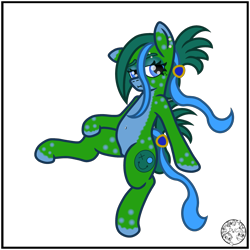 Size: 2000x2000 | Tagged: safe, artist:dice-warwick, oc, oc only, oc:tapper tablature, original species, pony, fallout equestria, fallout equestria: dance of the orthrus, beauty mark, belly button, belly piercing, ear piercing, eyebrow piercing, eyebrows, fanfic art, female, mare, mirage pony, piercing, simple background, solo, spots, transparent background