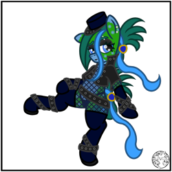 Size: 2000x2000 | Tagged: safe, artist:dice-warwick, oc, oc only, oc:tapper tablature, original species, pony, fallout equestria, fallout equestria: dance of the orthrus, beauty mark, belly button, belly piercing, belts, bodysuit, boots, clothes, dark makeup, ear piercing, eyebrow piercing, eyebrows, fanfic art, female, fishnet clothing, fishnet stockings, gloves, hat, jacket, leather, leather jacket, lipstick, long gloves, mare, mirage pony, panties, piercing, punk, shoes, simple background, socks, solo, spots, thigh boots, thigh highs, thong, transparent background, underwear