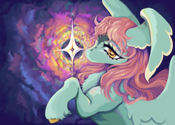 Size: 2100x1500 | Tagged: safe, artist:slimeprints, oc, oc only, oc:searchlight, pegasus, pony, bust, female, solo, starry eyes, stars, wing ears, wingding eyes, wings, wip