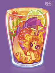 Size: 1517x1988 | Tagged: safe, artist:lenori, adagio dazzle, merpony, pony, seapony (g4), siren, equestria girls, g4, alcohol, bubble, cocktail, cocktail glass, colorful, cup, cup of pony, dorsal fin, drink, eyelashes, fin, fins, fish tail, flowing mane, flowing tail, gem, halftone, juice, lemonade, lime, micro, scales, solo, swimming, tail, the dazzlings, underwater, water