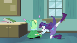 Size: 1280x720 | Tagged: safe, screencap, rarity, twilight sparkle, equestria girls, g4, my little pony equestria girls, boots, duo, duo female, female, great moments in animation, raised leg, shoes