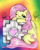 Size: 1174x1451 | Tagged: safe, artist:danielle-chan, fluttershy, pegasus, g4, companion cube, crossover, flower, gradient background, portal (valve), rainbow background, solo