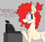 Size: 1020x953 | Tagged: safe, artist:chrysopoeia, artist:pinkberry, twist, earth pony, pony, g4, adventure in the comments, alternate design, alternate hairstyle, cash register, chest fluff, collaboration, concave belly, cute, dialogue, ear fluff, female, freckles, glasses, gray background, hair over one eye, justice, mare, older, older twist, open mouth, open smile, simple background, slender, smiling, solo, thin, twistabetes, underhoof