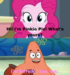 Size: 864x925 | Tagged: safe, pinkie pie, human, equestria girls, g4, my little pony equestria girls: friendship games, chocolate with nuts, crossover, meme, patrick star, spongebob squarepants