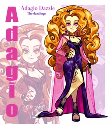 Size: 1832x2048 | Tagged: safe, artist:libbly_libby, adagio dazzle, human, equestria girls, g4, breasts, cleavage, clothes, dress, feet, female, open-toed shoes, side slit, solo, toes, total sideslit, zoom layer