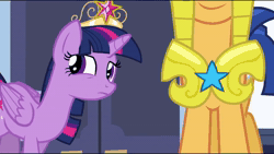 Size: 1280x720 | Tagged: safe, screencap, flash sentry, twilight sparkle, alicorn, pony, equestria girls, g4, my little pony equestria girls, animated, armor, big crown thingy, crystal castle, element of magic, female, jewelry, male, mare, regalia, scrunchy face, sound, stallion, twilight sparkle (alicorn), webm