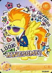 Size: 850x1191 | Tagged: safe, spitfire, pegasus, pony, series:卡游辉月五, g4, official, captain of the wonderbolts, card, chinese, clothes, drill sergeant, english, female, kayou, mare, merchandise, necktie, solo, spitfire's tie, suit, sunglasses, text, trading card, uniform, wonderbolts dress uniform