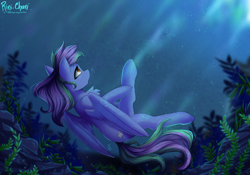 Size: 6000x4191 | Tagged: safe, artist:rinikka, oc, oc only, oc:lishka, pegasus, pony, absurd resolution, bubble, chest fluff, coral, crepuscular rays, digital art, feather, female, flowing mane, flowing tail, folded wings, looking up, mare, ocean, open mouth, reef, rock, seaweed, solo, sunlight, swimming, tail, underwater, water, wings, yellow eyes