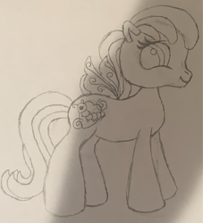 Size: 1963x2160 | Tagged: safe, artist:aidanthedrawerboi10, oc, oc only, oc:cerise blossom, pony, g3, g3.5, g4, g4 to g3, g4 to g3.5, generation leap, solo, traditional art