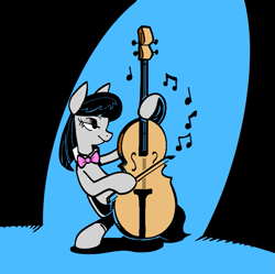 Size: 791x787 | Tagged: safe, artist:balileart, octavia melody, earth pony, pony, g4, bow (instrument), bowtie, cello, cello bow, female, hoof hold, lidded eyes, magnetic hooves, mare, music notes, musical instrument, octavia's bowtie, sitting, solo