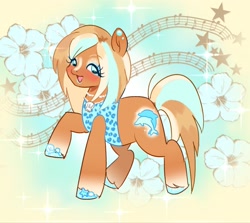 Size: 2048x1826 | Tagged: safe, artist:xxk1ttyl1tterxx, oc, oc only, earth pony, pony, abstract background, blushing, eyeshadow, female, glitter, gyaru, hoof polish, looking at you, makeup, mare, necklace, raised hoof, seashell necklace, smiling, smiling at you, solo, unshorn fetlocks