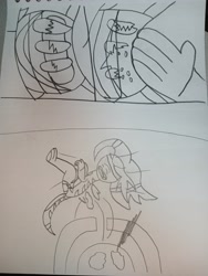 Size: 3072x4096 | Tagged: safe, artist:elijahzx360, g4, g5, spoiler:comic, spoiler:g5, acid, bleeding, blood, launch, ribs, shockwave, traditional art, x-ray, zoomed in