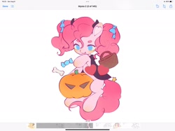 Size: 2048x1535 | Tagged: safe, artist:leafywind, pinkie pie, earth pony, pony, g4, basket, cape, clothes, costume, devil costume, female, halloween, halloween costume, holiday, horns, jack-o-lantern, mare, pumpkin, solo