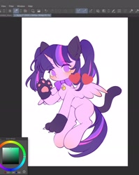 Size: 1628x2046 | Tagged: safe, artist:leafywind, twilight sparkle, alicorn, pony, g4, animal costume, bell, bell collar, bowtie, cat costume, cat ears, cat tail, clothes, collar, costume, female, halloween, holiday, mare, paws, solo, tail, twilight sparkle (alicorn)