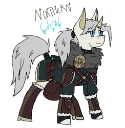 Size: 769x787 | Tagged: safe, artist:homicidal doktor, oc, oc only, oc:northern chill, pony, unicorn, clothes, design, digital art, horn, horn ring, reference, ring, simple background, solo, white background