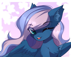 Size: 2193x1754 | Tagged: safe, artist:airiniblock, oc, oc only, oc:vivid tone, pegasus, pony, chest fluff, eye clipping through hair, eyebrows, eyebrows visible through hair, female, icon, mare, one eye closed, pegasus oc, solo, wings, wink