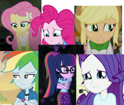 Size: 730x618 | Tagged: safe, edit, edited screencap, screencap, applejack, fluttershy, pinkie pie, rainbow dash, rarity, sci-twi, twilight sparkle, equestria girls, equestria girls specials, g4, my little pony equestria girls: better together, my little pony equestria girls: forgotten friendship, my little pony equestria girls: legend of everfree, my little pony equestria girls: rainbow rocks, alternate ending, ashamed, crying, guilty, humane five, humane six, implied sunset shimmer, remorse, sad, selfish, sorry, stupid, tearjerker, teary eyes, vector, what have we done?