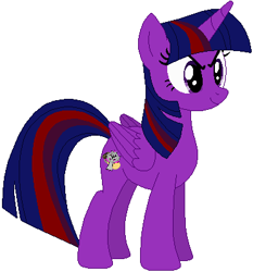 Size: 372x399 | Tagged: safe, alternate version, edit, twilight sparkle, alicorn, pony, elements of insanity, g4, alternate cutie mark, alternate universe, alternative design, brutalight sparcake, evil, female, folded wings, frown, horn, simple background, smiling, solo, standing, twilight sparkle (alicorn), white background, wings