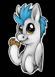 Size: 500x700 | Tagged: safe, artist:reamina, oc, oc only, oc:cookie flight, pegasus, pony, black background, cookie, food, male, nom, simple background, solo, stallion