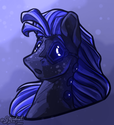 Size: 2500x2750 | Tagged: safe, artist:stardustspix, oc, oc only, oc:disthene, cyborg, earth pony, pony, bust, colored eyebrows, colored eyelashes, cybernetic eyes, high res, male, portrait, solo, stallion, sternocleidomastoid