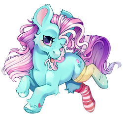 Size: 4277x4025 | Tagged: safe, artist:cutepencilcase, minty, earth pony, pony, g3, absurd resolution, clothes, one eye closed, simple background, socks, solo, striped socks, tongue out, transparent background, wink