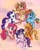 Size: 768x966 | Tagged: safe, artist:dariarchangel, applejack, fluttershy, pinkie pie, rainbow dash, rarity, twilight sparkle, crystal pony, earth pony, pegasus, pony, unicorn, g4, 3d cutie mark, bandaid, bandaid on nose, bejeweled, bracelet, chokerdash, female, floral head wreath, flower, friendship bracelet, glasses, goggles, goggles on head, group, horn, jewelry, lasso, mane six, mare, redesign, redraw, rope, round glasses, spread wings, unicorn twilight, wings