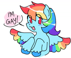 Size: 1346x1092 | Tagged: safe, artist:facecam, rainbow dash, pegasus, pony, g4, colored wings, implied lesbian, multicolored wings, rainbow wings, simple background, solo, white background, wings