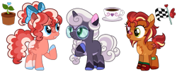 Size: 2191x893 | Tagged: safe, artist:strawberry-spritz, oc, oc only, earth pony, pegasus, pony, unicorn, horn, magical lesbian spawn, offspring, parent:apple bloom, parent:babs seed, parent:diamond tiara, parent:scootaloo, parents:babscoot, parents:diamondbloom, parents:silverbelle, simple background, transparent background