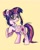 Size: 1502x1878 | Tagged: safe, artist:dariarchangel, twilight sparkle, pony, unicorn, g4, 3d cutie mark, alternate design, alternate hairstyle, bipedal, bracelet, collar, female, friendship bracelet, glasses, hair bun, horn, jewelry, mare, redesign, round glasses, simple background, smiling, solo, stars, unicorn twilight