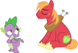 Size: 4390x3000 | Tagged: safe, artist:cloudy glow, big macintosh, spike, dragon, earth pony, pony, g4, the break up breakdown, .ai available, eyes closed, high res, male, simple background, sitting, smiling, stallion, transparent background, unshorn fetlocks, vector