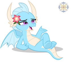 Size: 4096x3569 | Tagged: safe, artist:r4hucksake, oc, oc only, oc:avalanche, dragon, blushing, flower, simple background, solo, transparent background