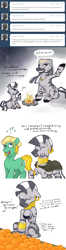 Size: 649x2466 | Tagged: safe, artist:halley-valentine, zecora, oc, zebra, ask zecora, g4, ask, bard, campfire, fantasy class, food, orange, tumblr