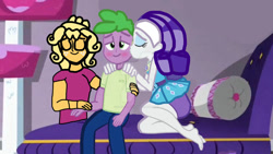 Size: 1192x670 | Tagged: safe, artist:iamscar2017, applejack, rarity, spike, human, g4, bisexual, blushing, crush, female, human spike, humanized, in love, lesbian, male, polyamory, ship:applespike, ship:sparijack, ship:sparity, shipping, straight, trio