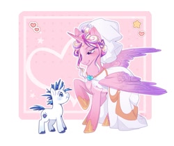 Size: 1107x932 | Tagged: safe, artist:smolashecc, princess cadance, shining armor, alicorn, pony, unicorn, g4, 40000th picture of cadance on derpibooru, clothes, cute, dress, female, hoof shoes, horn, looking at each other, looking at someone, male, mare, meme, raised hoof, shining adorable, ship:shiningcadance, shipping, smiling, smiling at each other, stallion, straight, the bride and the ugly ass groom, wedding dress