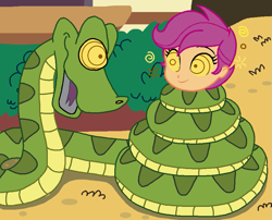 Size: 929x750 | Tagged: safe, artist:ocean lover, scootaloo, human, snake, equestria girls, g4, spoiler:comic16, coils, cute, cutealoo, female, fetish, house, hypno eyes, hypnosis, hypnosis fetish, hypnotized, imminent vore, looking at each other, looking at someone, male, ms paint, outdoors, path, png, ponyville, reference, scene interpretation, short hair, show accurate, smiling, snake tail, squeeze, squeezing, swirly eyes, tail, this will end in death, this will not end well, tomboy, trance, window, wrapped snugly, wrapped up