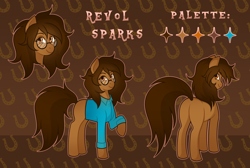 Size: 5510x3700 | Tagged: safe, artist:vatutina, oc, oc:revol sparks, earth pony, pony, adult blank flank, blank flank, brown eyes, brown fur, brown mane, brown tail, clothes, earth pony oc, female, glasses, mare, mare oc, reference sheet, solo, tail