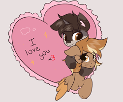 Size: 3000x2500 | Tagged: safe, artist:kristina, oc, oc only, pegasus, pony, unicorn, commission, couple, duo, heart, horn, i love you, love, ych result